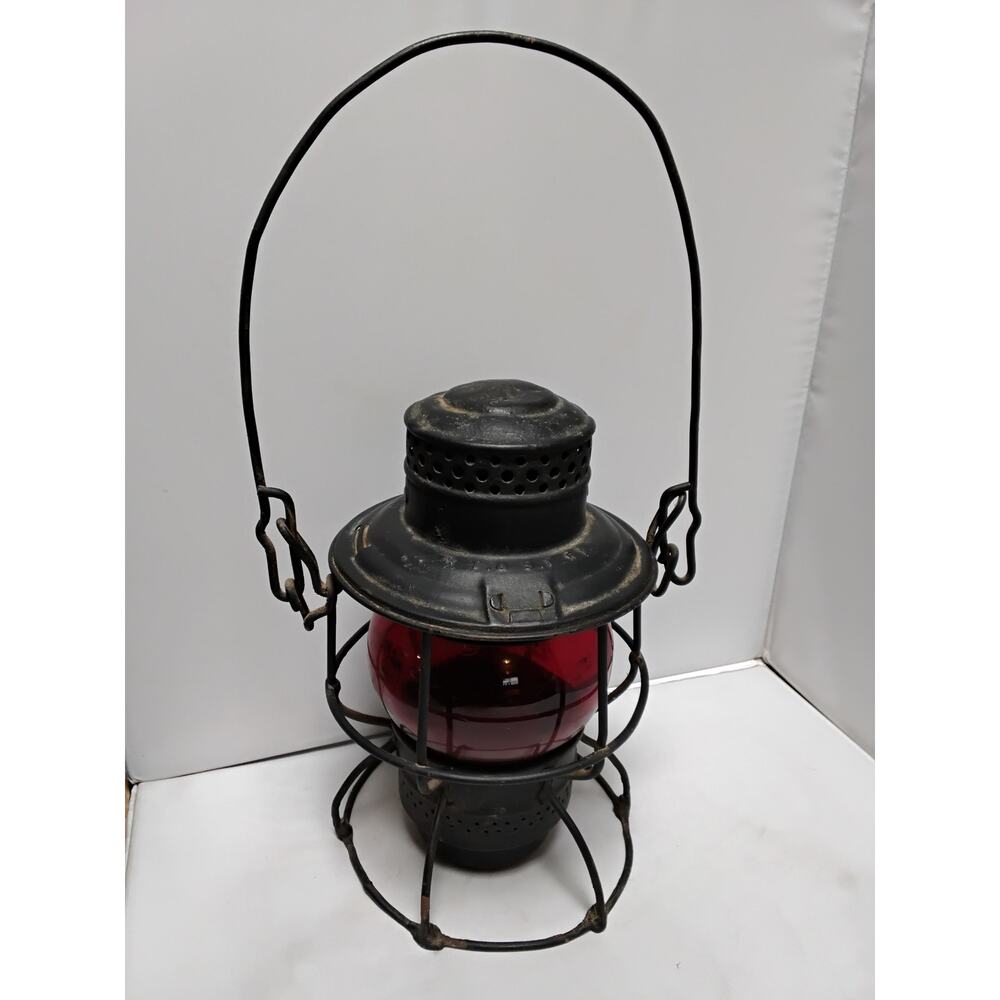 Antique Railroad Lantern T & S. FRY the Adam's & West Lake Red glass insert